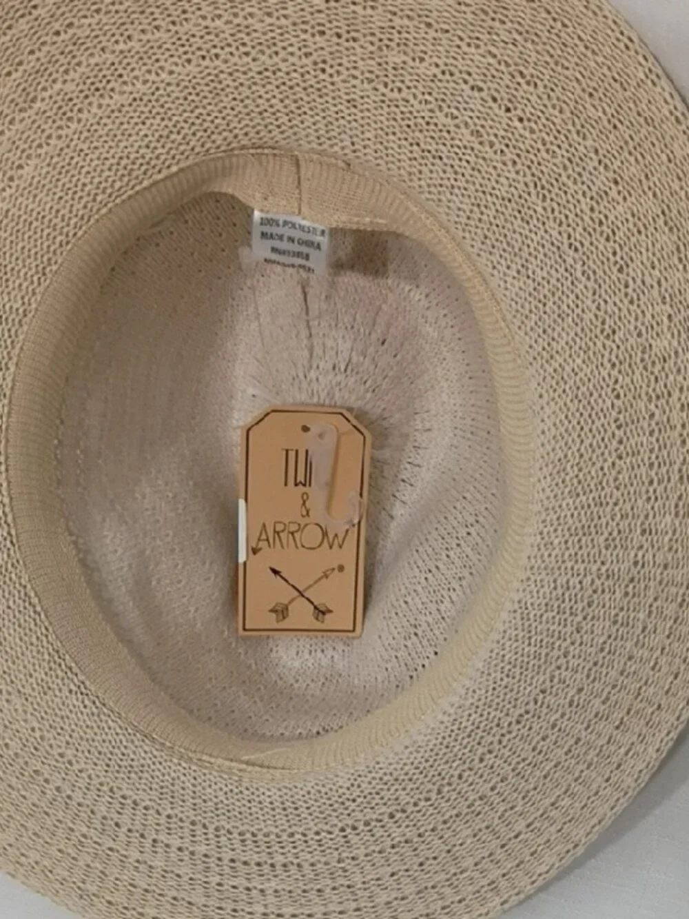 Twig & Arrow Women's Cream Wide Brim Hat with Black Accent